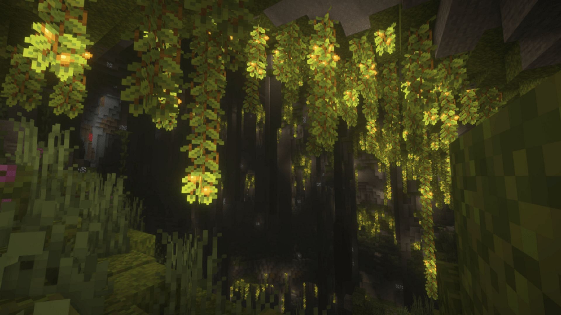 This seed provides a remarkable network of lush caves (Image via Mojang)