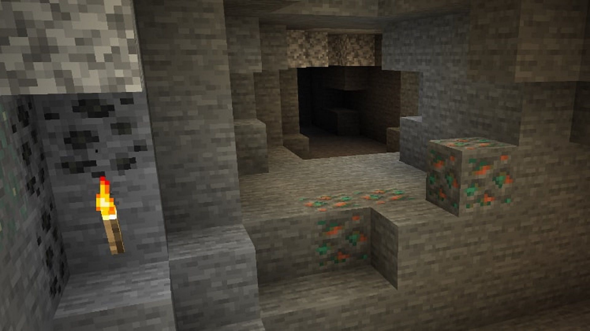 Coal and copper ore within a cave (Image via Minecraft.net)