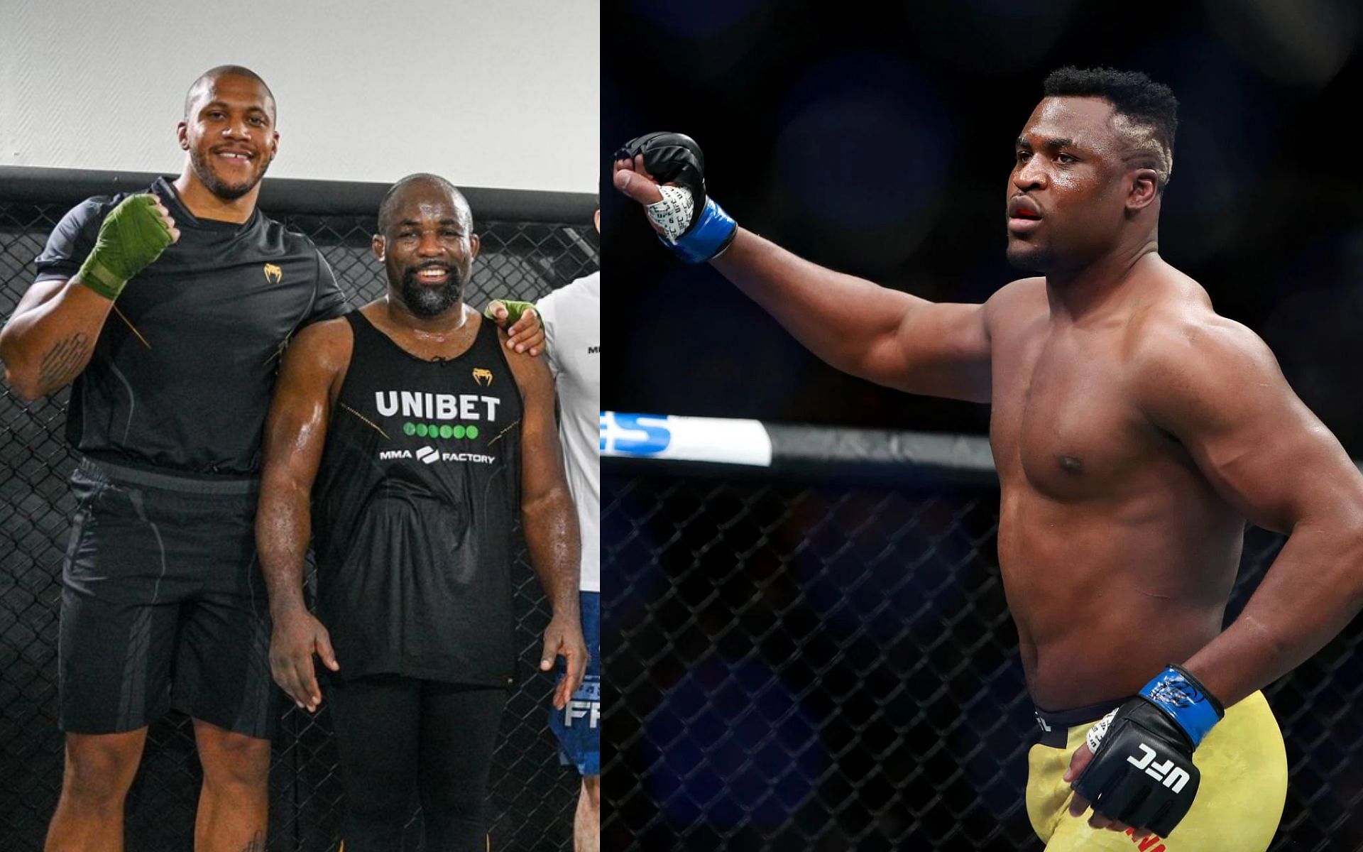 Ciryl Gane and Fernand Lopez (left) [Image courtesy: @cirylgane on Instagram] and Francis Ngannou (right) 