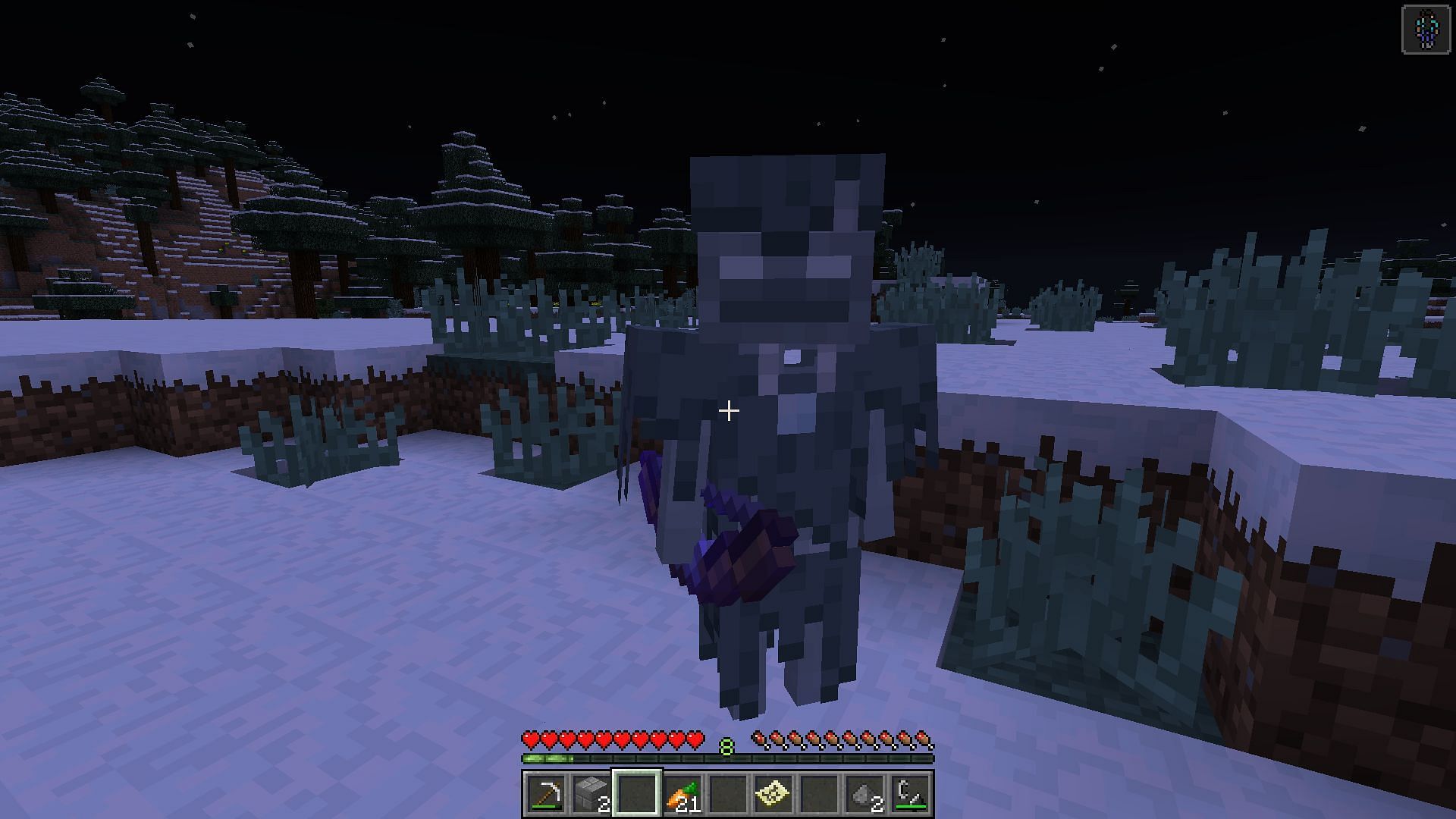 A stray that wandered into a snowy plain (Image via Minecraft)