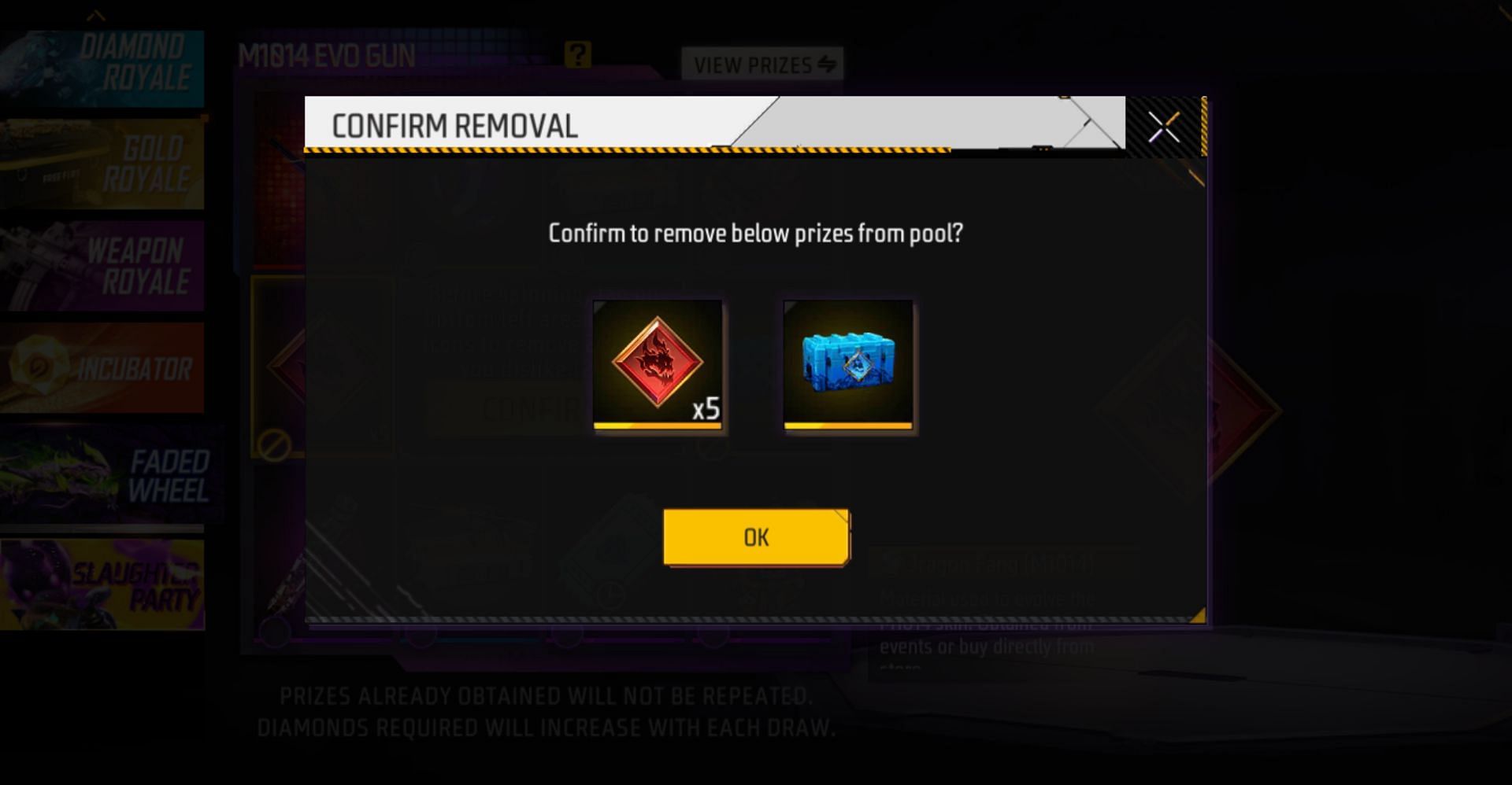 Confirm the removal by clicking the &#039;OK&#039; button (Image via Garena)