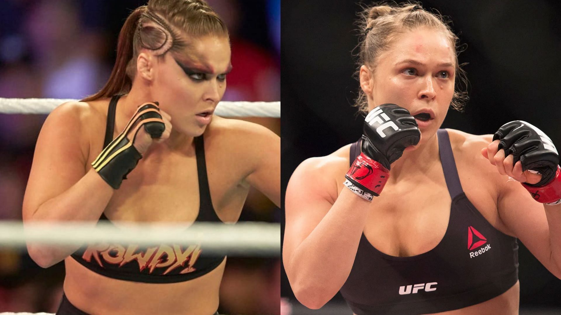 Ronda Rousey squaring up her opponent in UFC &amp; WWE