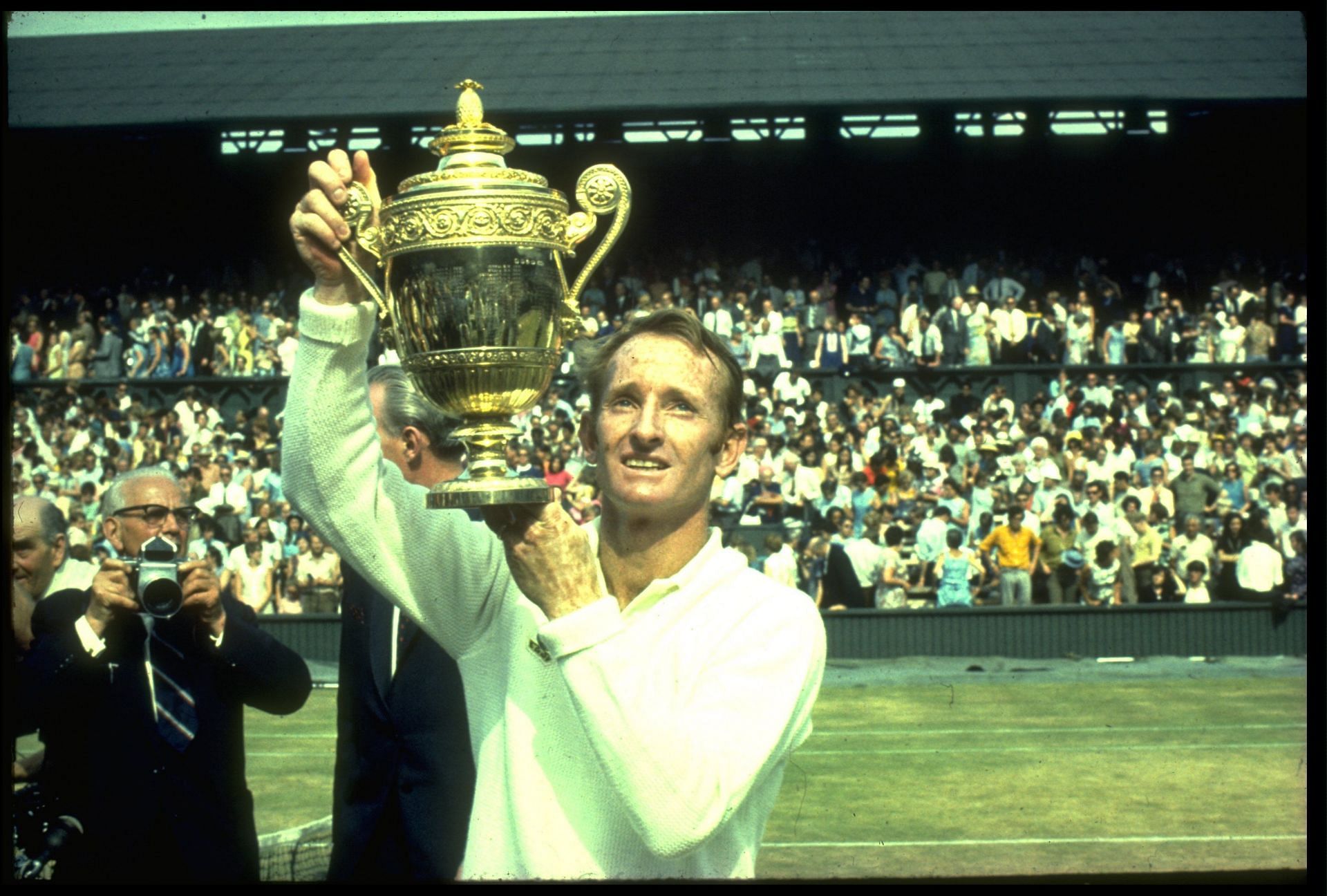 Rod Laver with the Wimbledon 1969 trophy