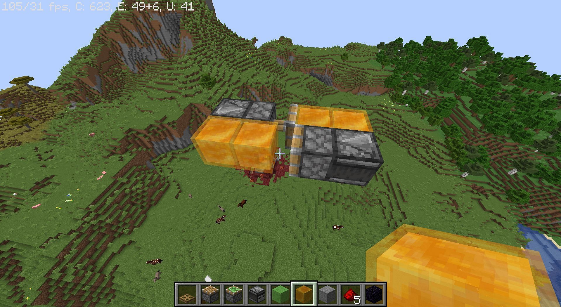 Simplest Flying Machine in Minecraft with a few blocks (Image via Mojang)