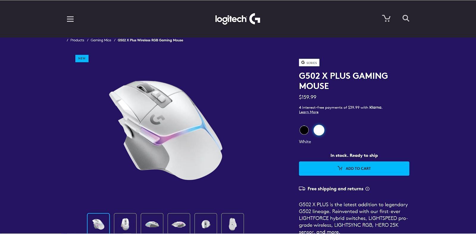 The official Logitech G502 X PLUS gaming mouse page (Image via Logitech G)