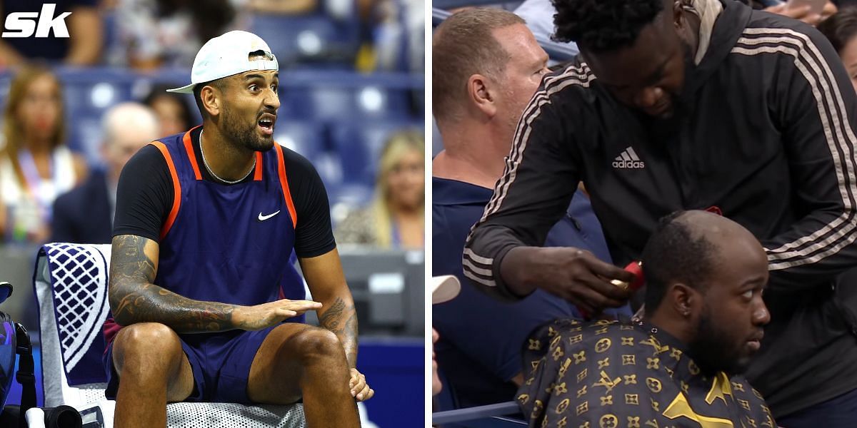A fan was spotted getting a haircut during the US Open clash between Nick Kyrgios and Karen Kachanov. 