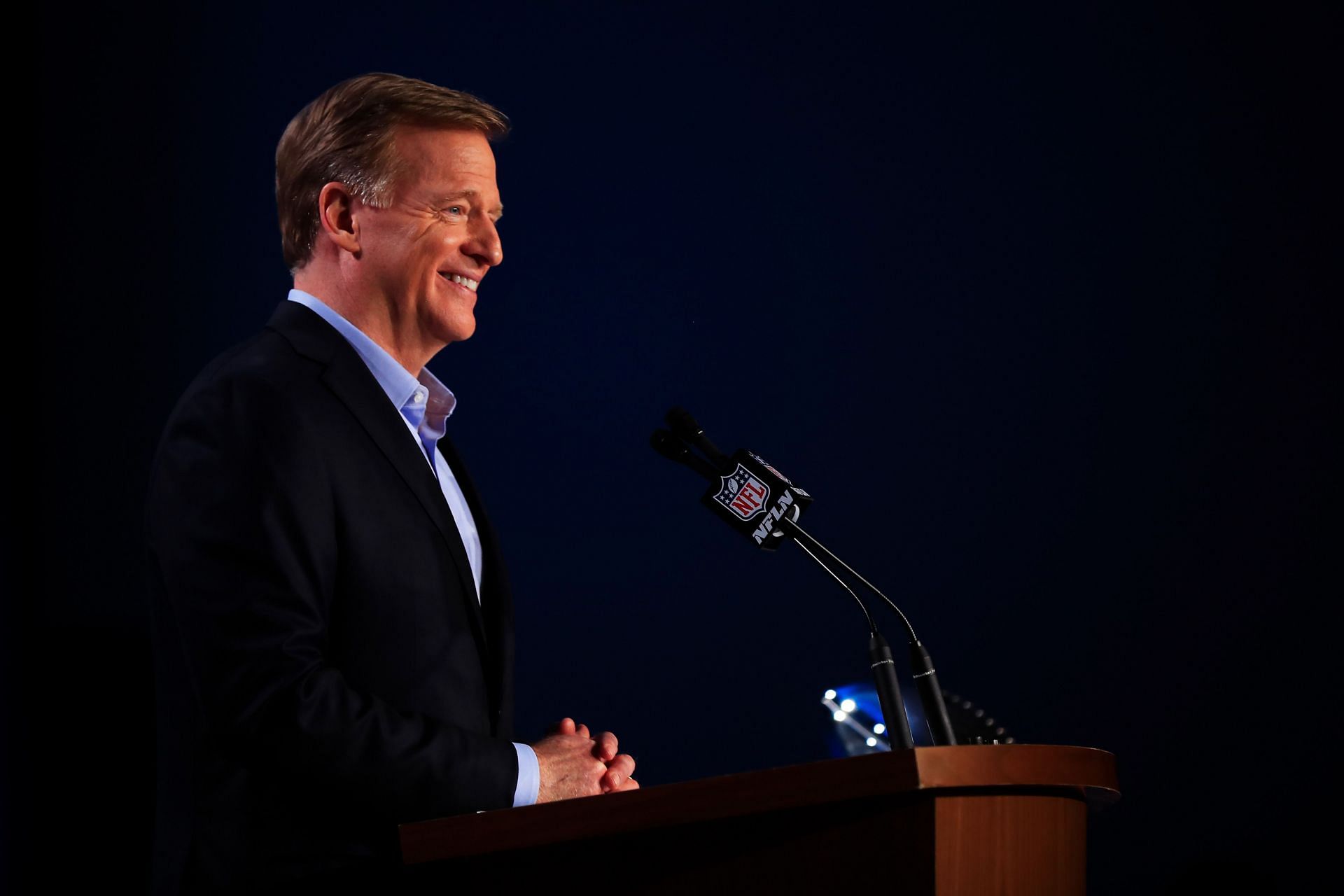 Commissioner Roger Goodell at the Super Bowl Press Conference