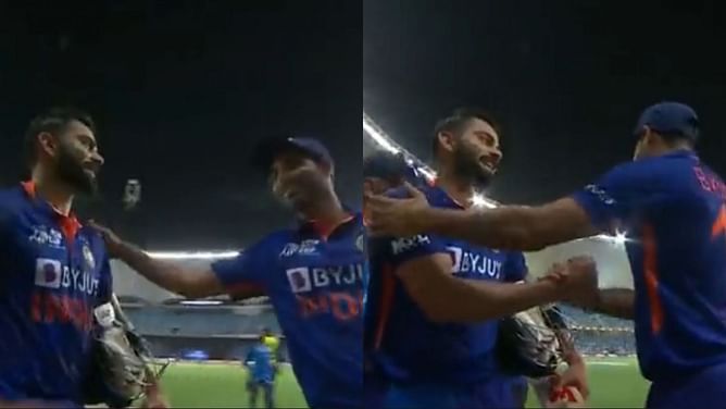 [Watch] "Abhi hai cricket baaki" - Virat Kohli tells Bhuvneshwar Kumar he has cricket left in him after scoring 100 in Asia Cup 2022
