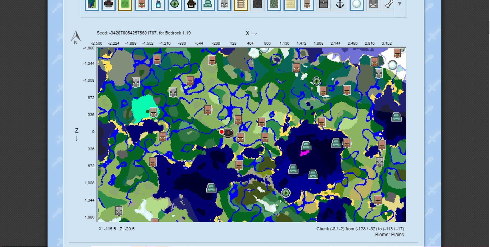 The Minecraft seed chunk map (Image via Chunkbase)