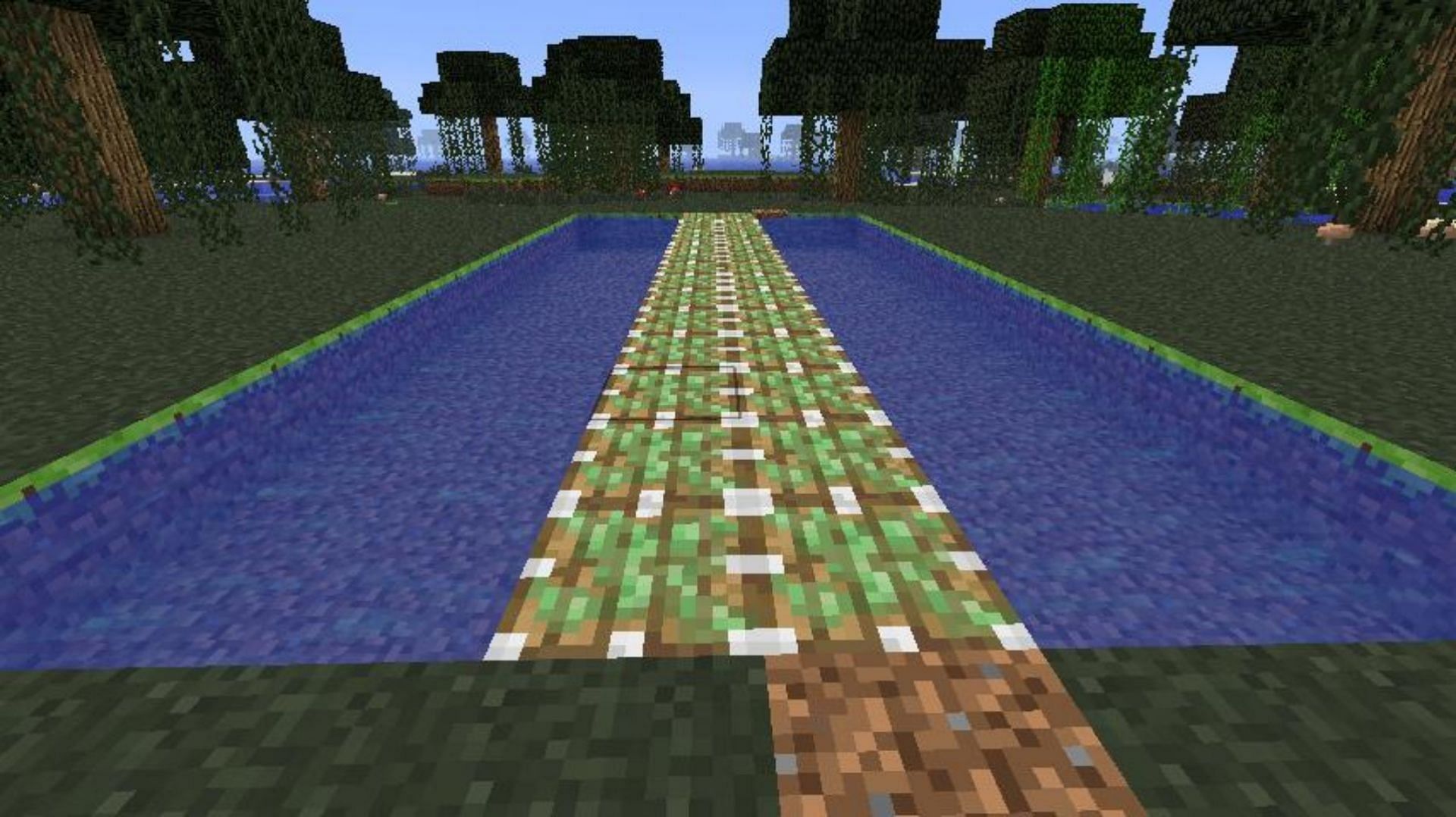 A few simple redstone contraptions can create a hidden bridge in Minecraft (Image via Mojang)