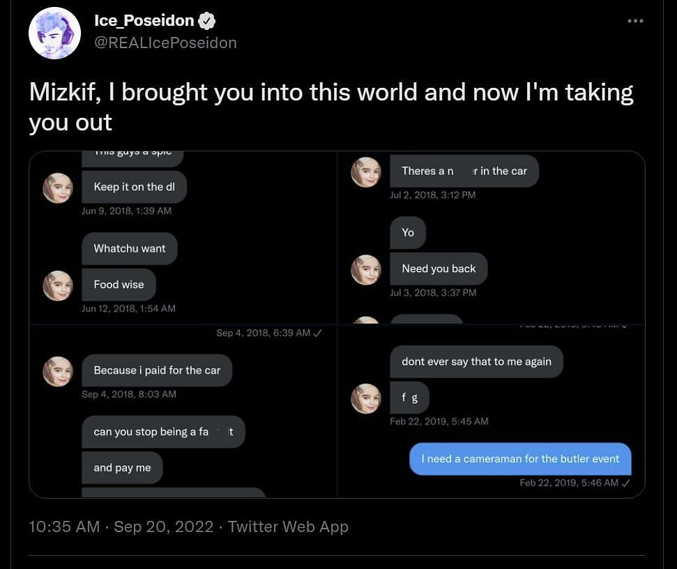 Former Twitch streamer leaks DMs featuring Mizkif and attempts to cancel him (Image via Twitter)