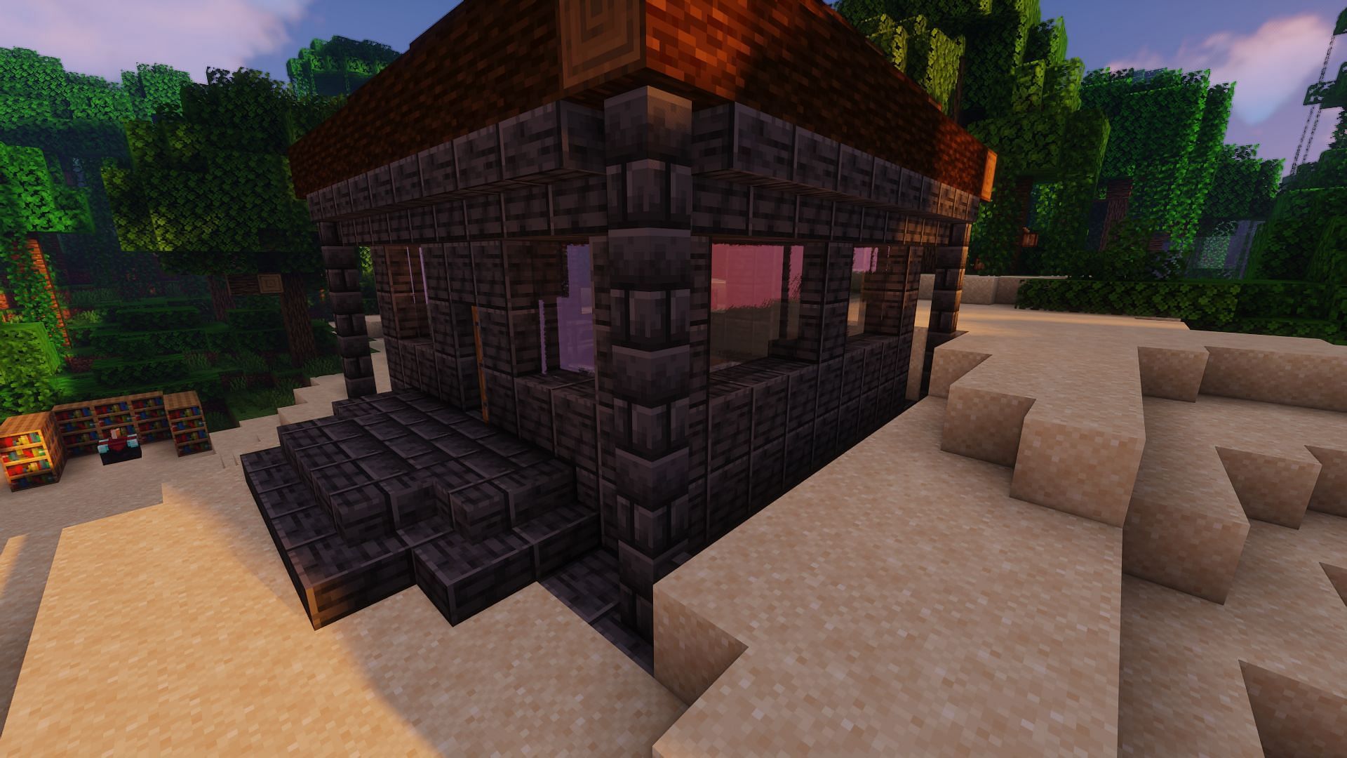 Walls adding depth and excitement to the corner of a build (Image via Minecraft)