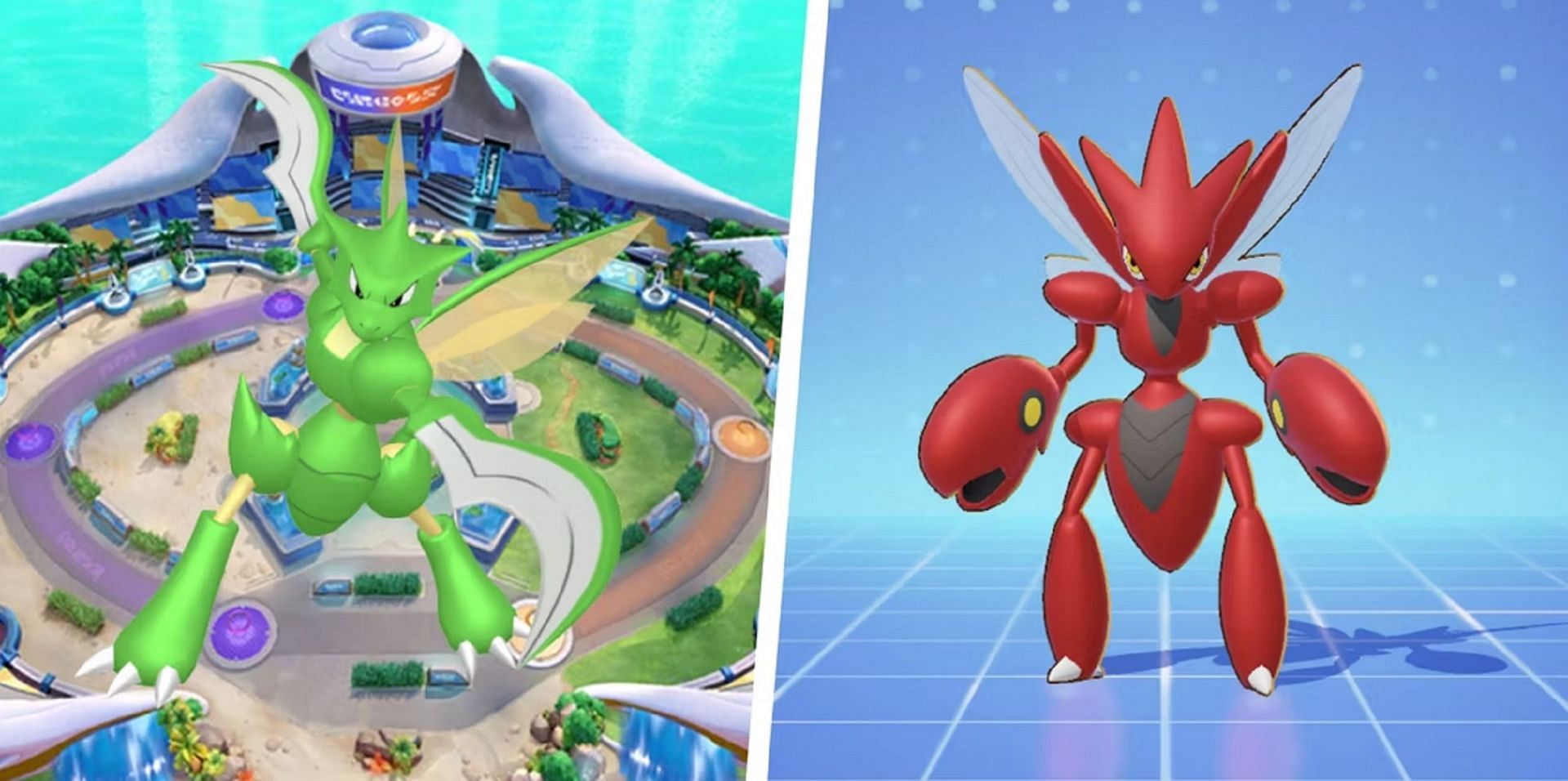 Scyther and Scizor provide two different playstyles in one Pokemon Unite License (Image via The Pokemon Company)