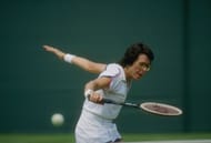 Billie Jean King plays a slice backhand