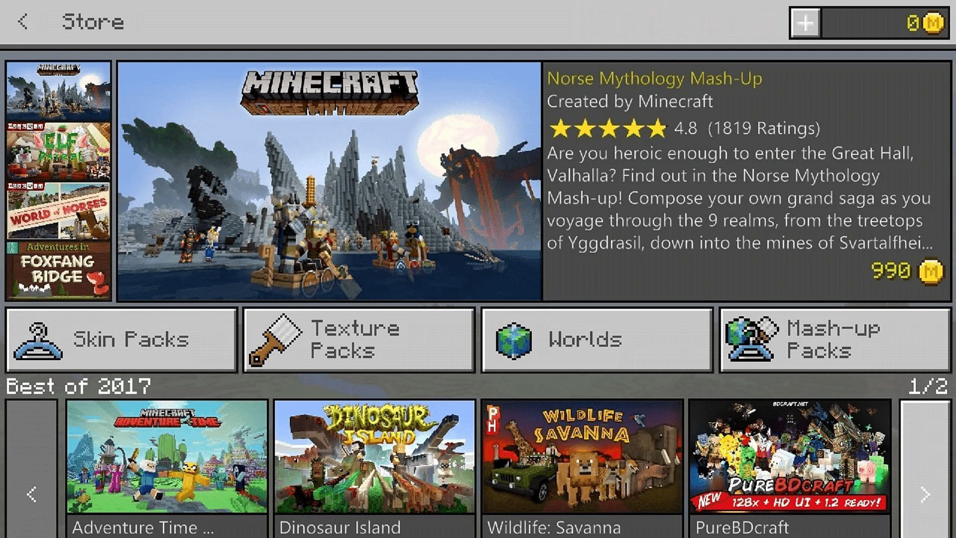 A 2017 landing page for the Minecraft Marketplace (Image via Mojang)