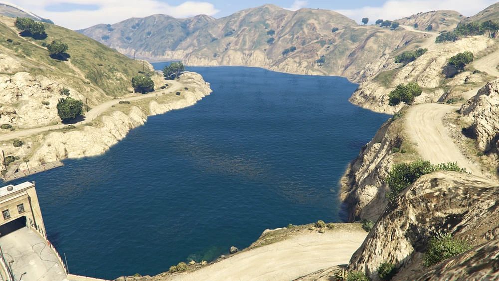 North view of Land Act Reservoir as seen in GTA 5. (Image via GTA Fandom)