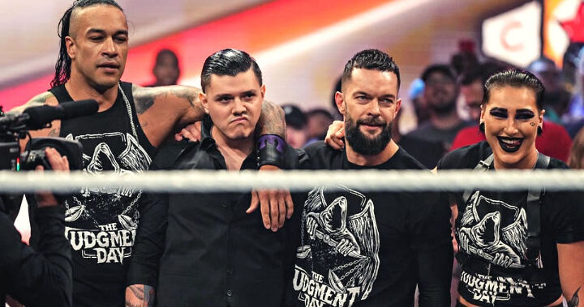 Damian Priest, Dominik Mysterio, Finn Balor, and Rhea Ripley.