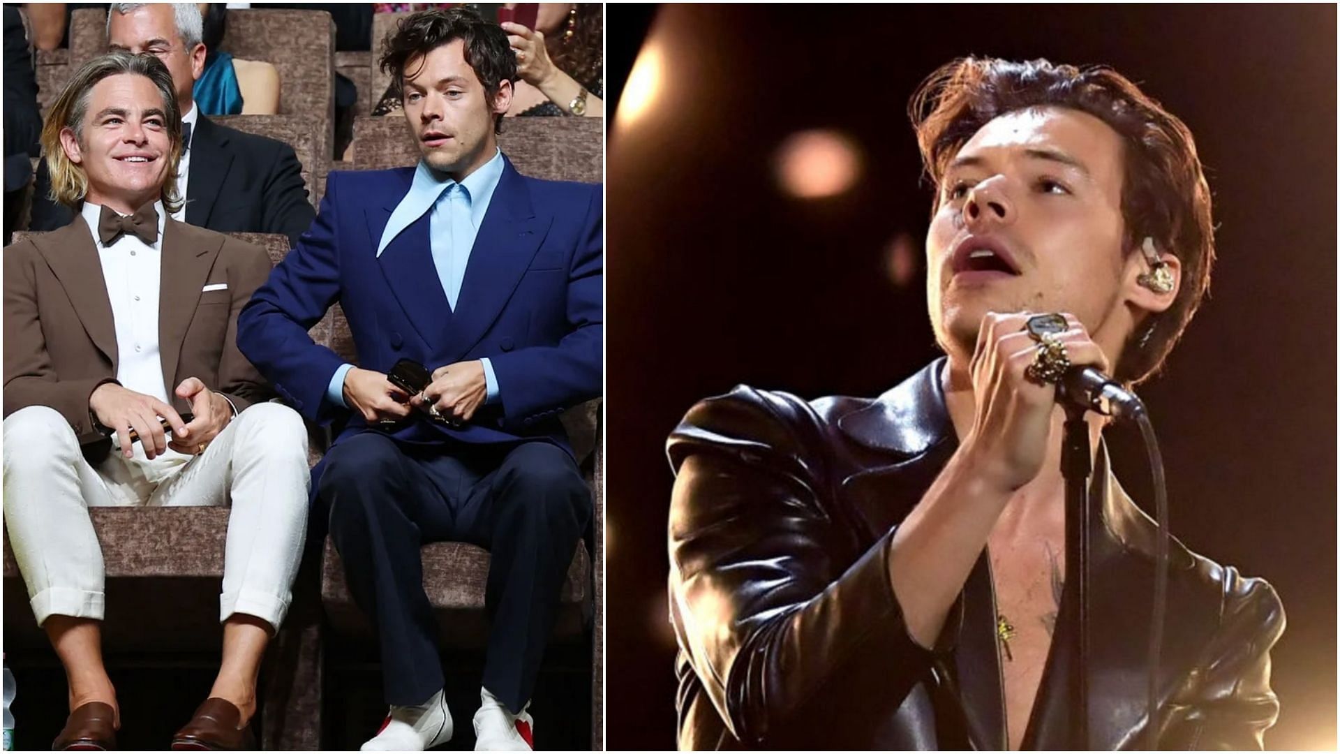 Harry Styles jokes about spitting on Chris Pine. (Images via Instagram / @hstyles and Vittorio Zunino Celotto / Getty)