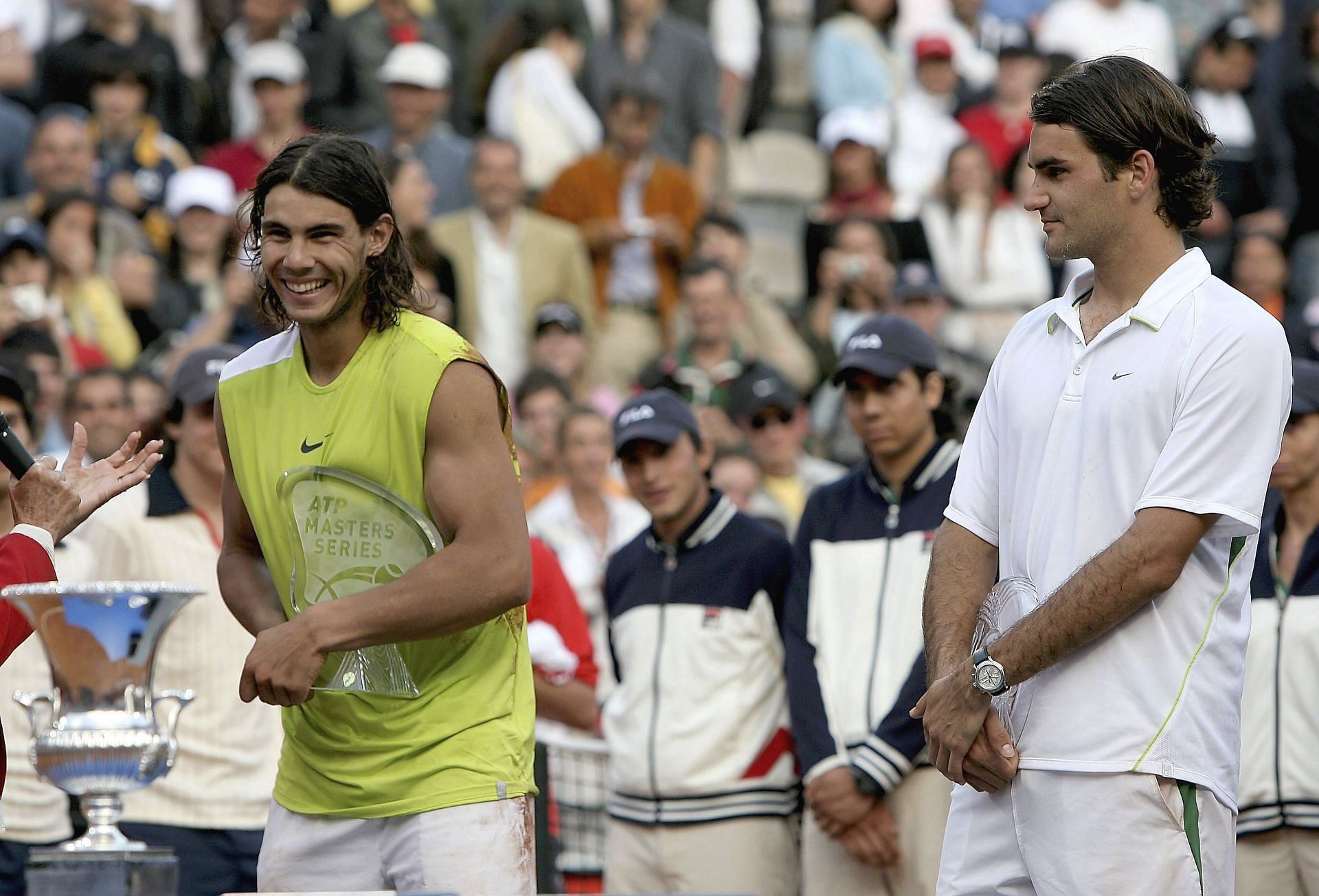 Roger Federer (right) squandered match points against Nadal in the Rome final.