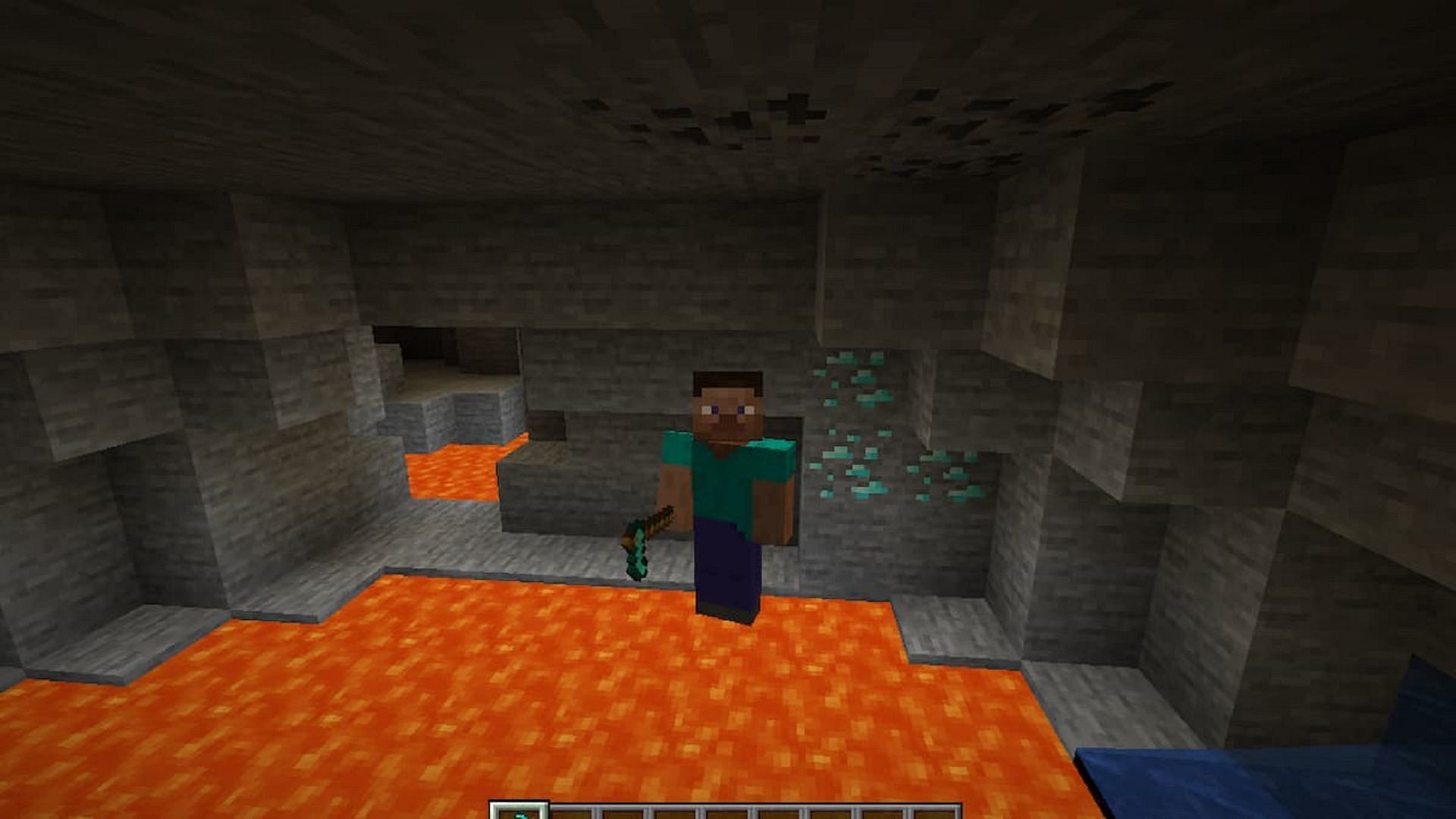 Steve finds diamond in classical Minecraft (Image via Mojang)