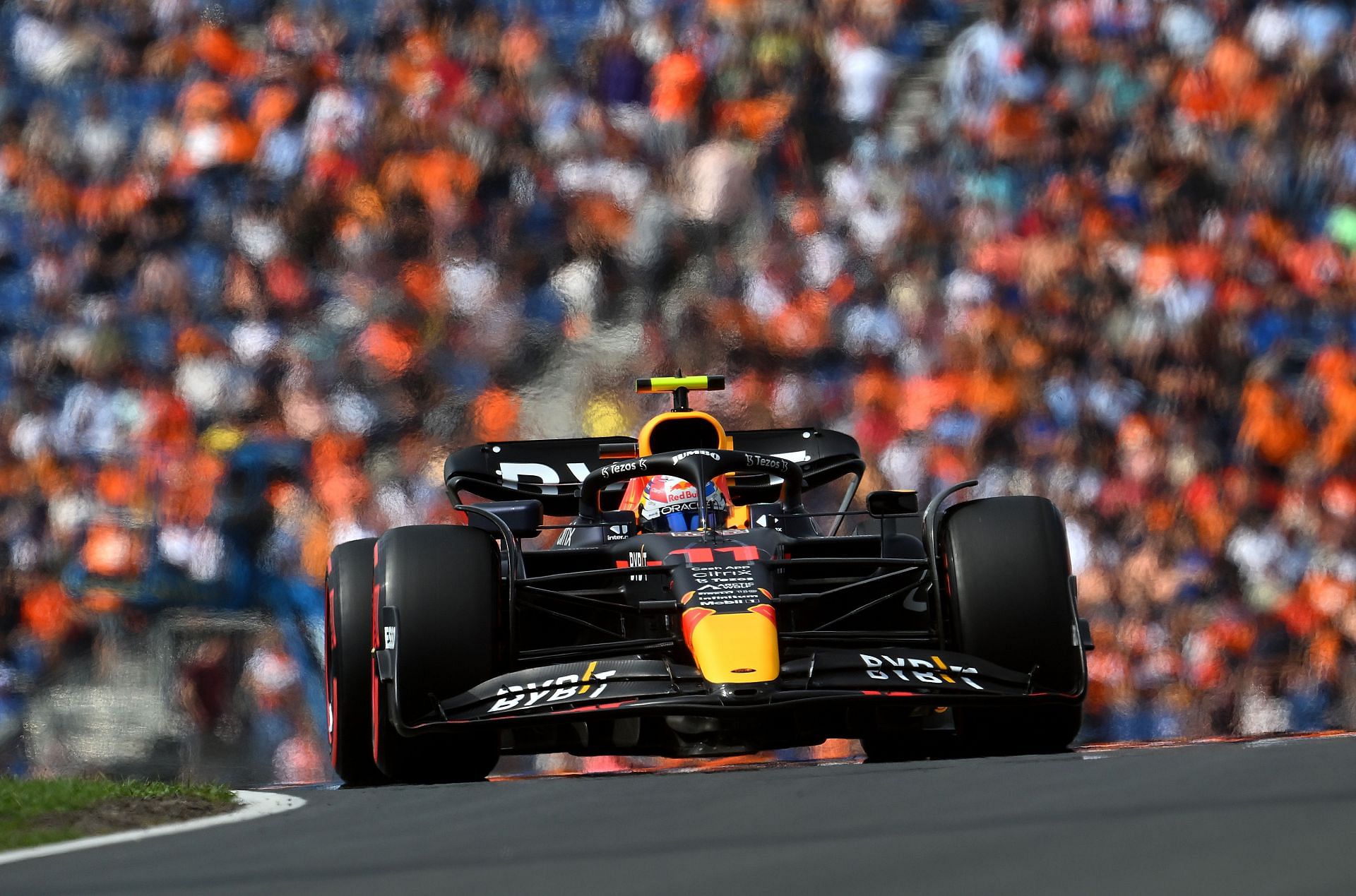 Sergio Perez of Mexico driving the (11) Oracle Red Bull Racing RB18 on track during practice ahead of the F1 Grand Prix of The Netherlands at Circuit Zandvoort on September 02, 2022 in Zandvoort, Netherlands. (Photo by Clive Mason/Getty Images)