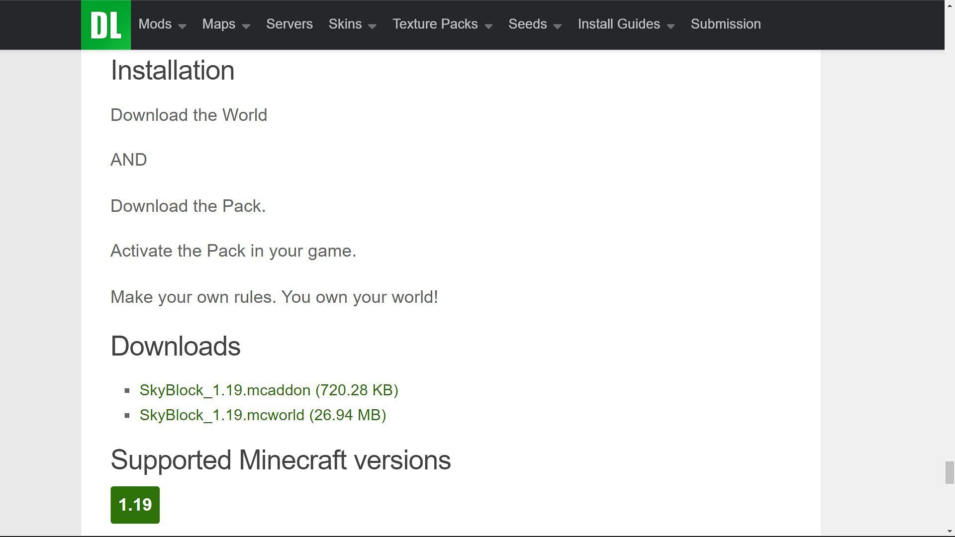 Players can download the Skyblock world for the latest version (Image via Sportskeeda)