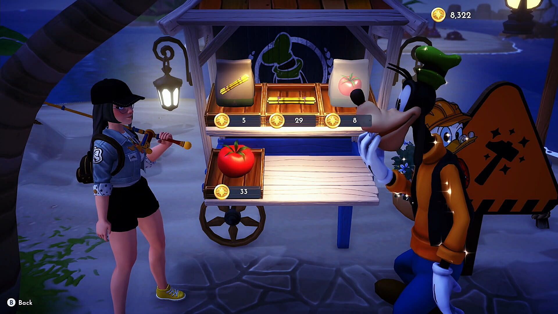 Goofy&#039;s beach stall that sells tomatoes and tomato seeds (Image via Gameloft)