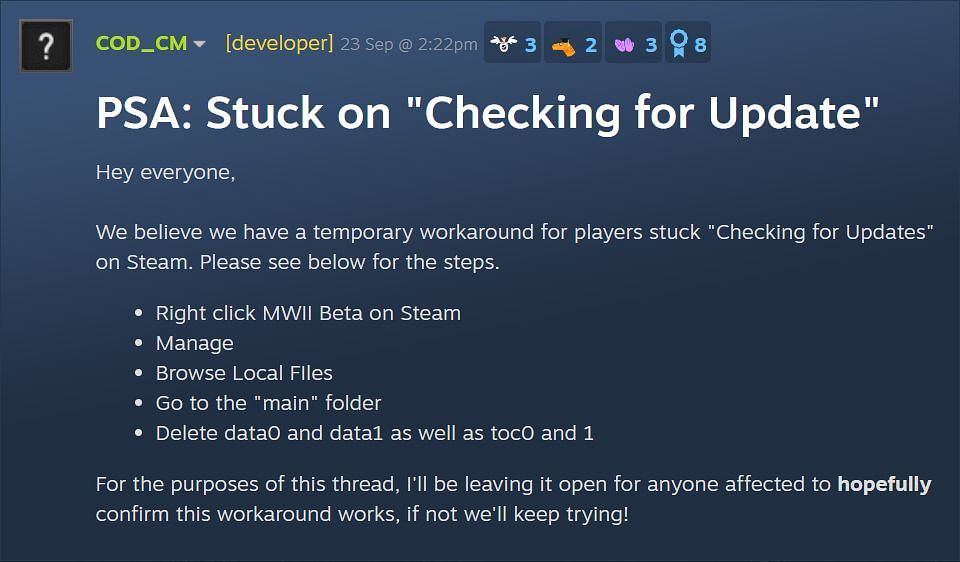 Fixing &#039;Checking for Updates&#039; on Steam for Modern Warfare 2 (Image via Steam)