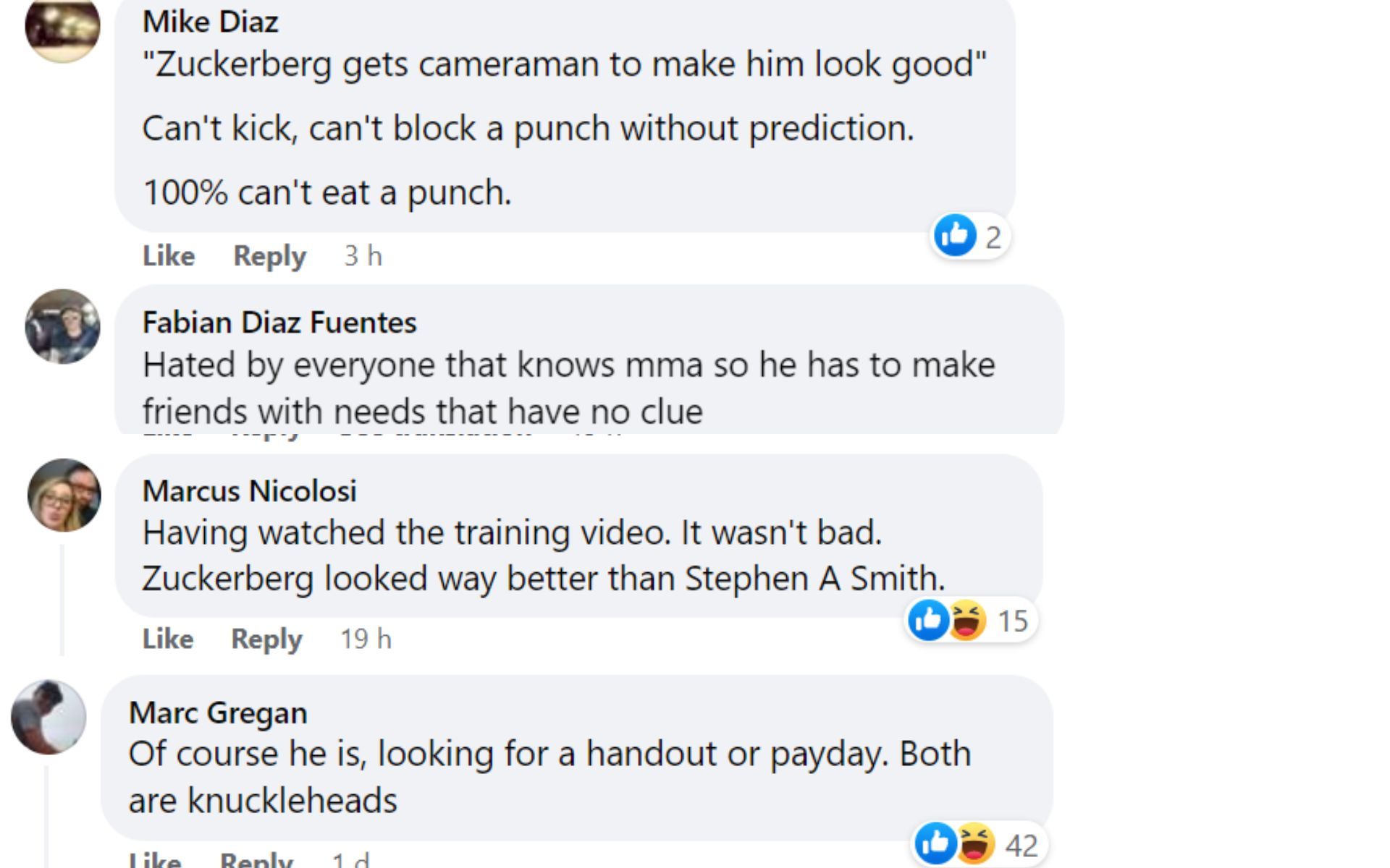 Fans' comments under Sportskeeda MMA's Facebook post.