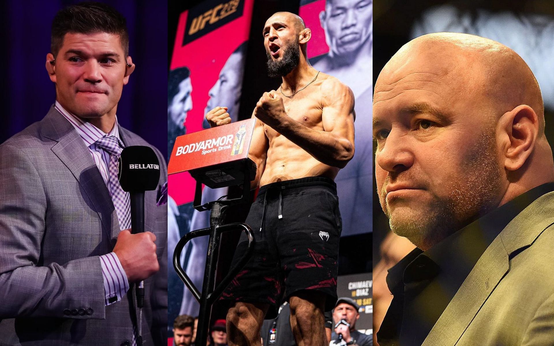 Josh Thomson (Left), Khamzat Chimaev (Center) and Dana White (Right) [Images via @khamzat_chimaev and @therealpunk on Instagram, rest via Getty]