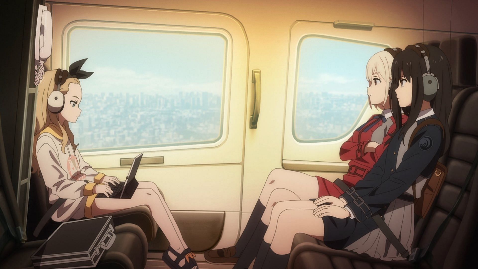 Chisato, Takina, and Kurumi in a helicopter (Image via A-1 Pictures)