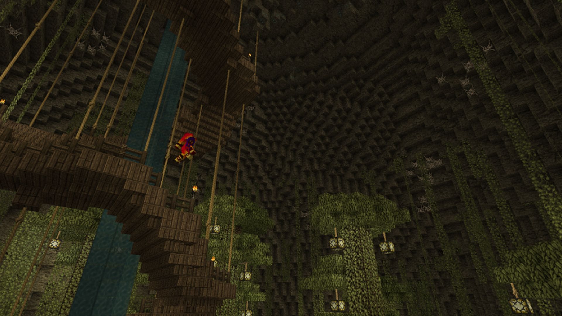 It is not advised to jump from this cave&#039;s rickety bridges (Image via BigBellyBuddah/Minecraft Schematics)