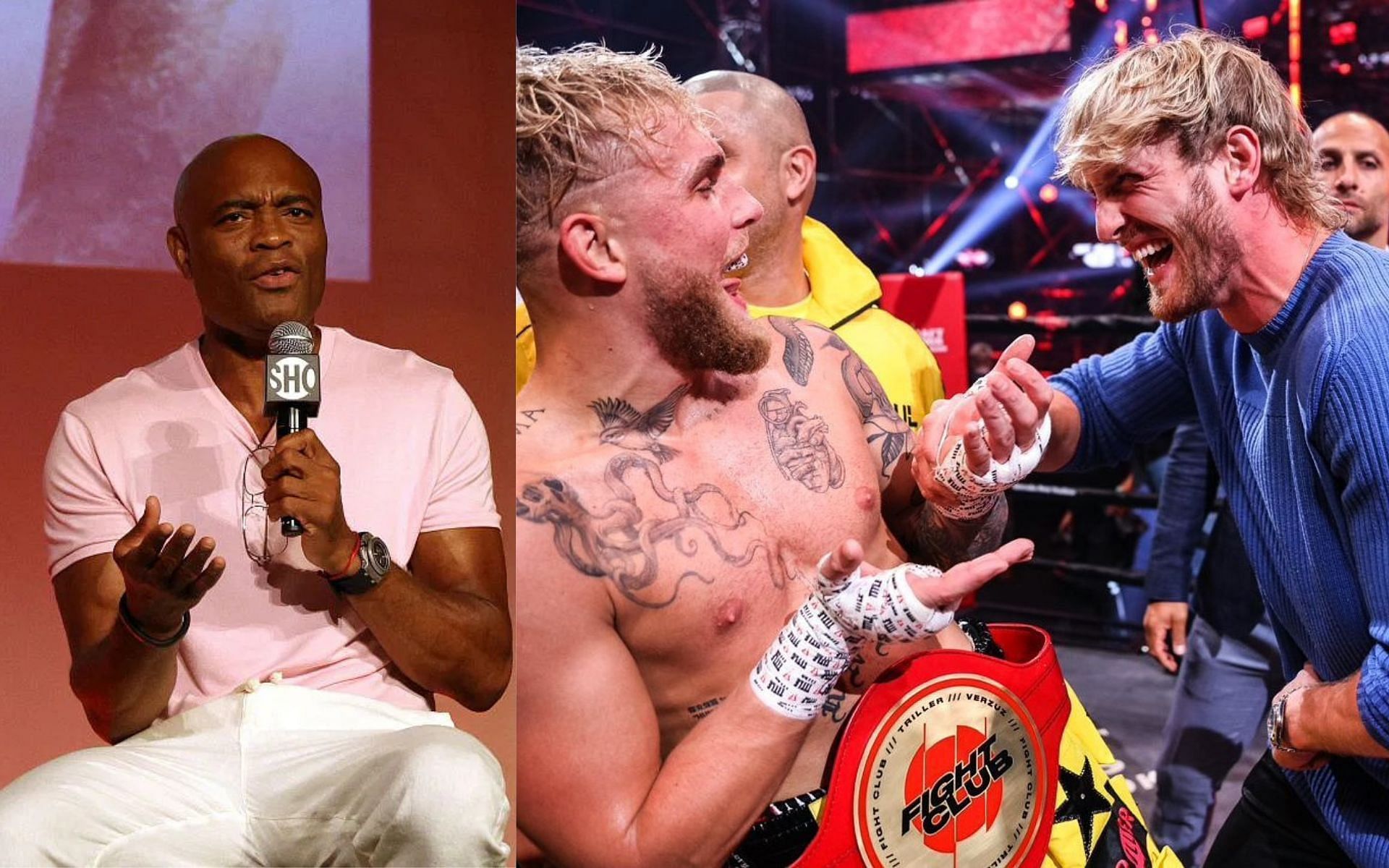 Anderson Silva (Left) and Jake Paul, Logan Paul (Right) [Images via @jakepaul on Instagram, Silva via Getty]