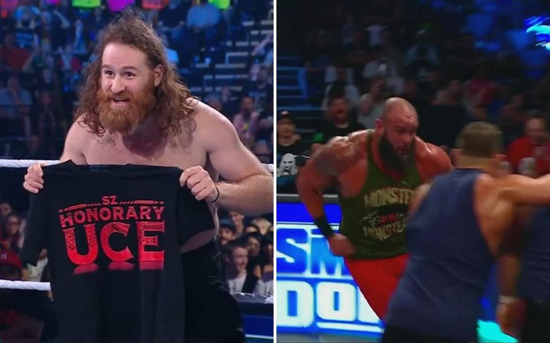 Sami Zayn (left); Braun Strowman (right)