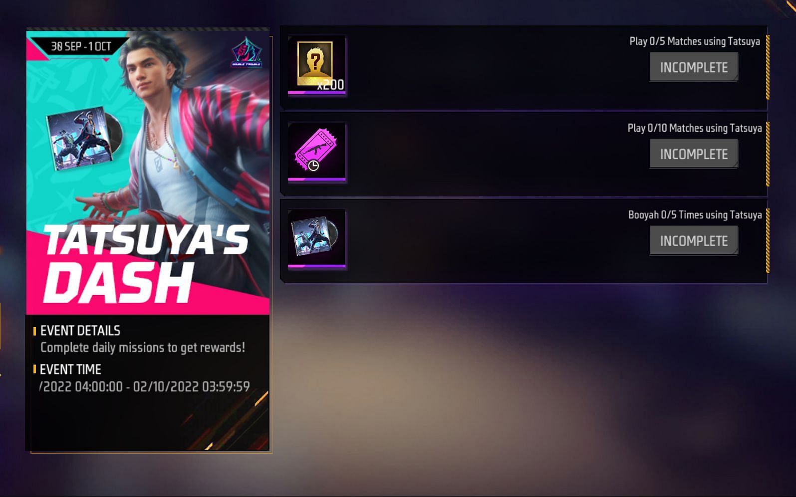 The new event and its requirements in Free Fire MAX (Image via Garena)