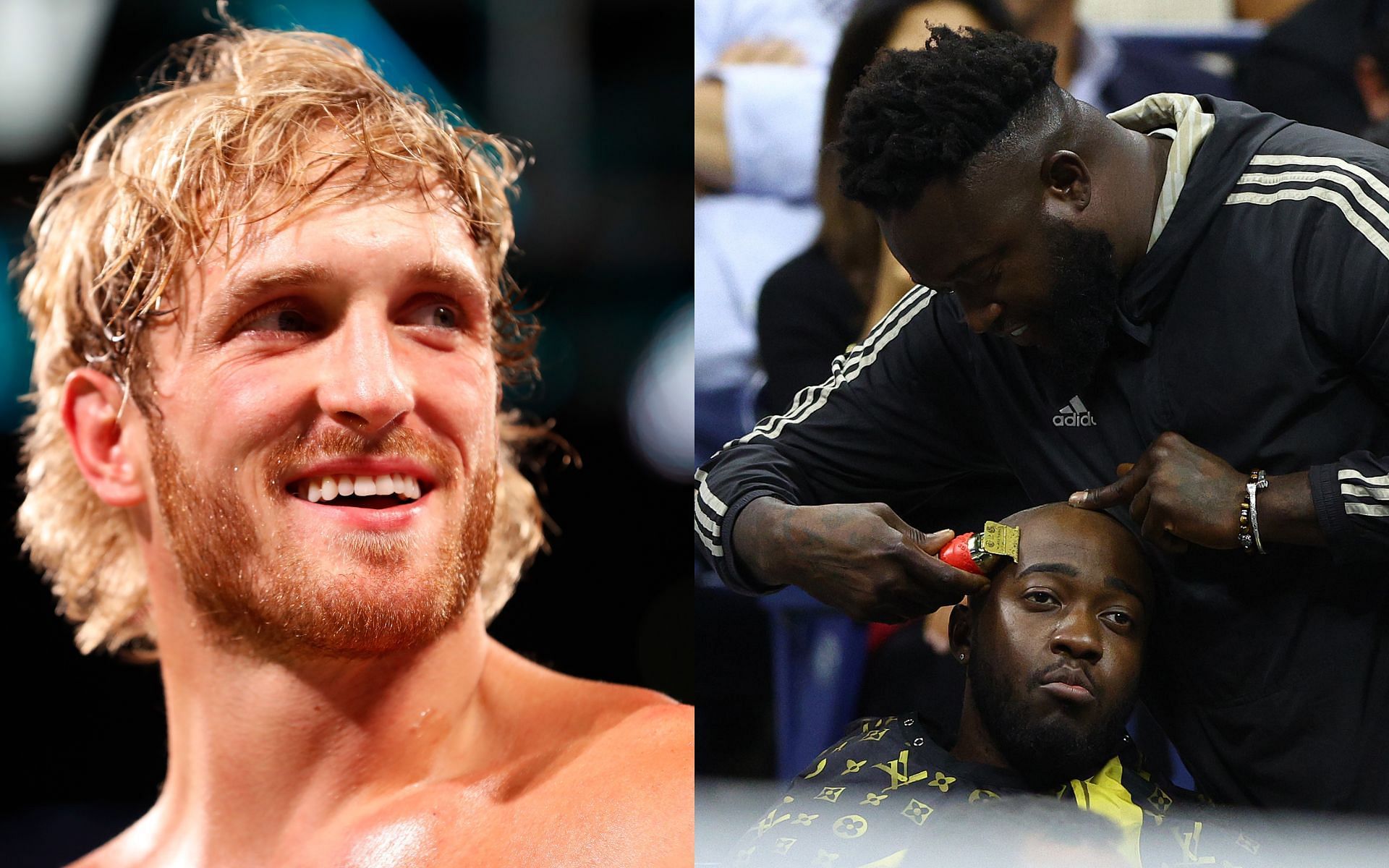 Logan Paul (left) and JiDion getting a haircut at the US Open (right) (Image credits Getty Images)