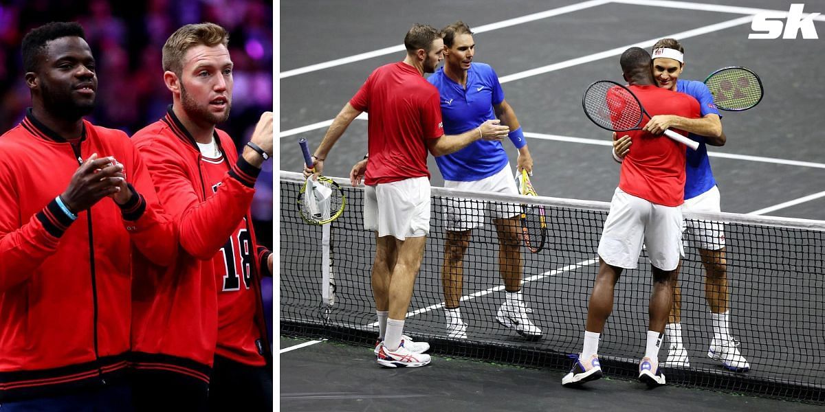 Frances Tiafoe and Jack Sock with Roger Federer and Rafael Nadal