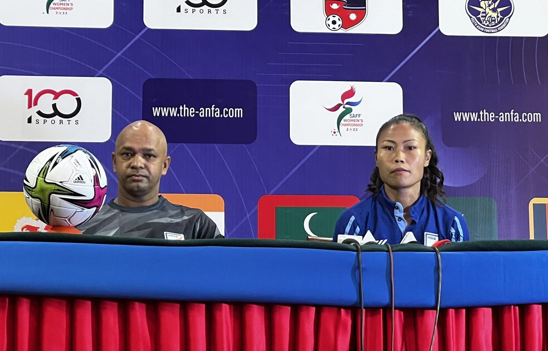 Ashalata Devi and head coach Suren Chhetri attended the press conference.