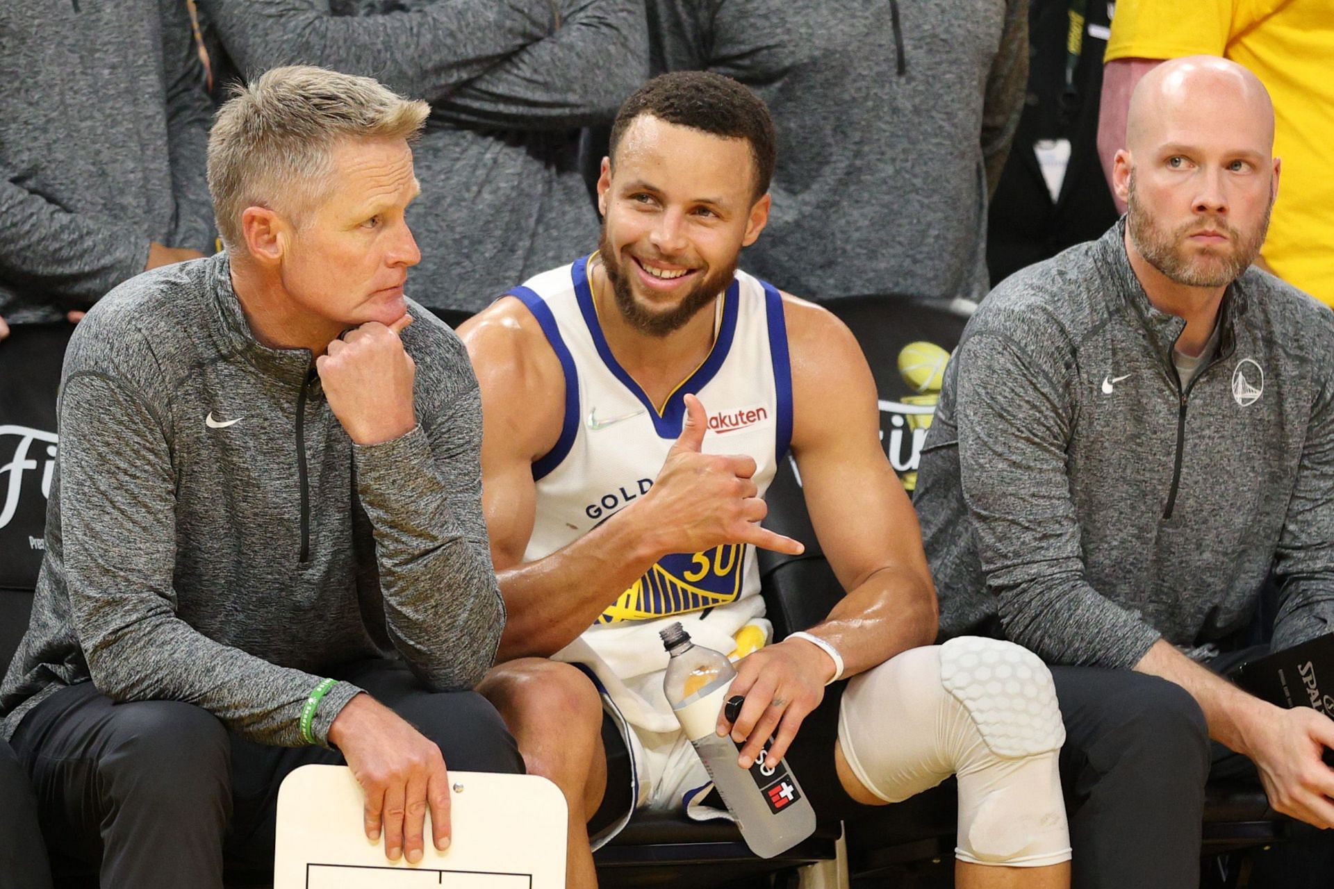 Steve Kerr and Steph Curry of the Golden State Warriors