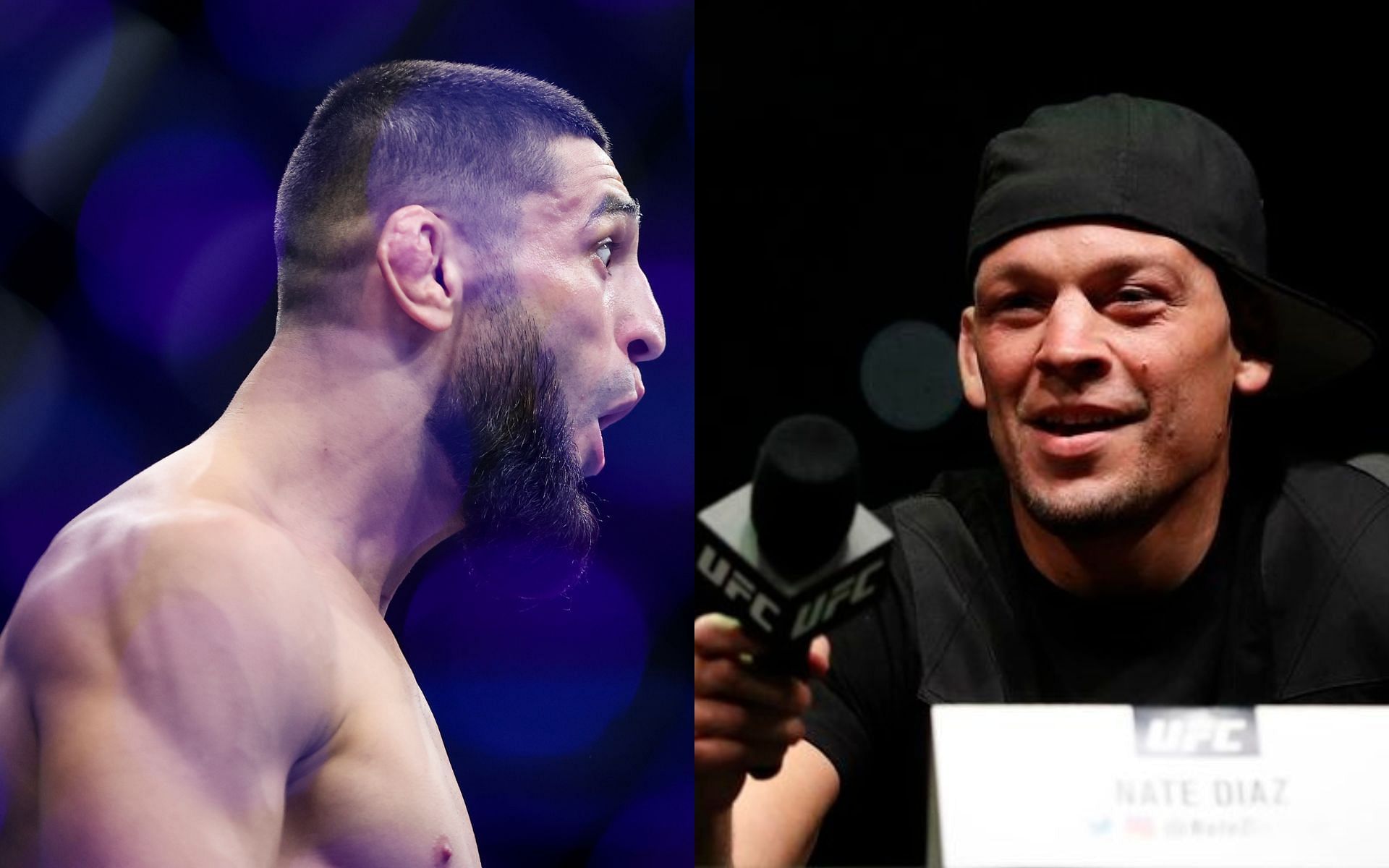 Khamzat Chimaev (left) and Nate Diaz (right). [Images courtesy: left image from Getty Images and right image from EssentiallySports]