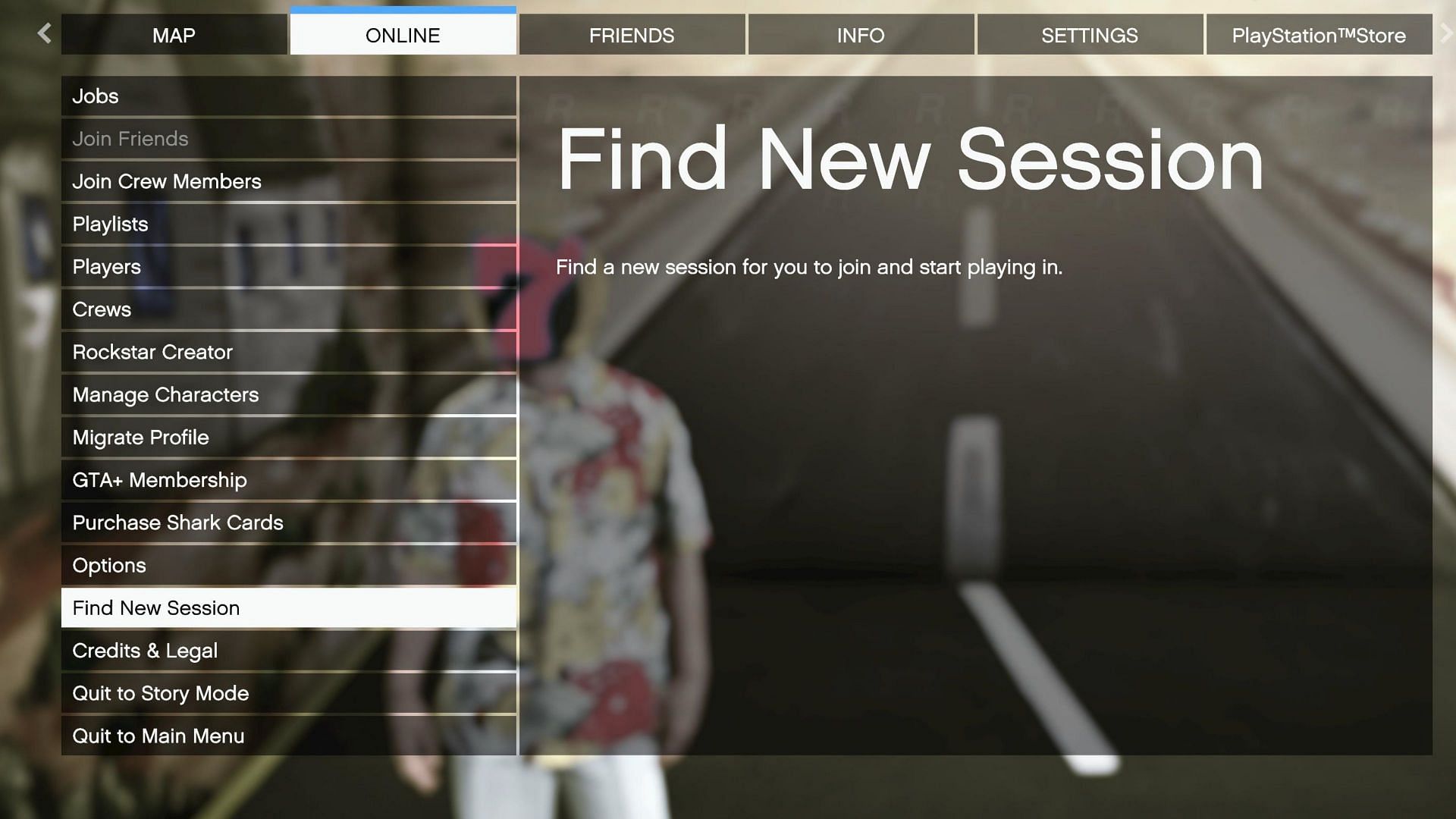 Finding a private session can easily be done via the pause menu (Image via Rockstar Games)