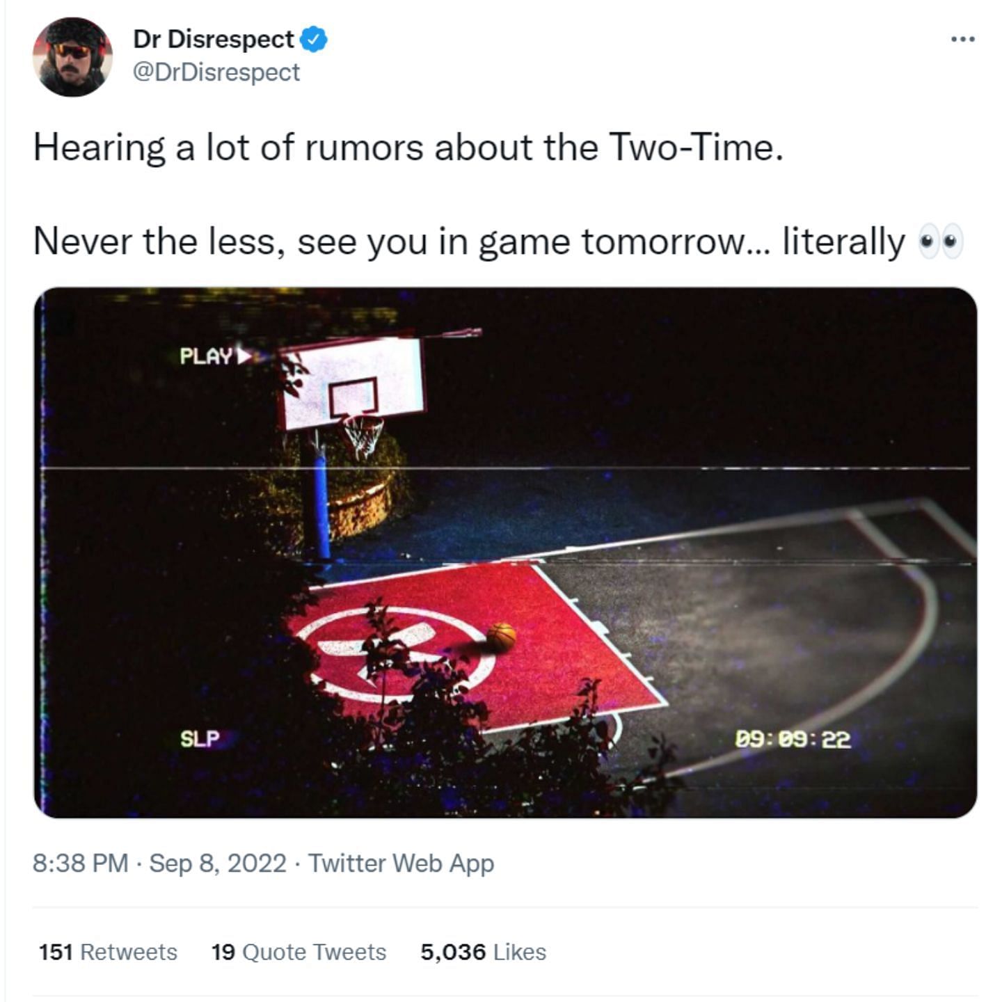 Dr DisRespect teases collaboration with NBA 2K23 (Image via Dr DisRespect/Twitter)