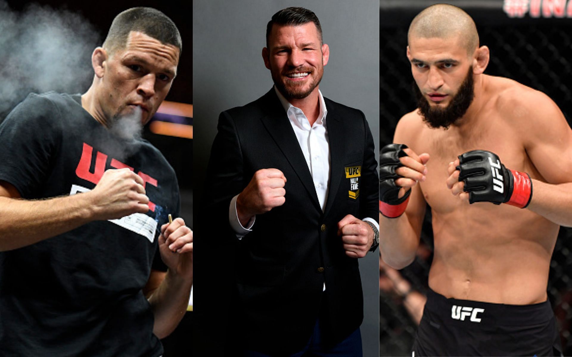 Nate Diaz (left), Michael Bisping (middle), and Khamzat Chimaev (right)(Images via Getty)