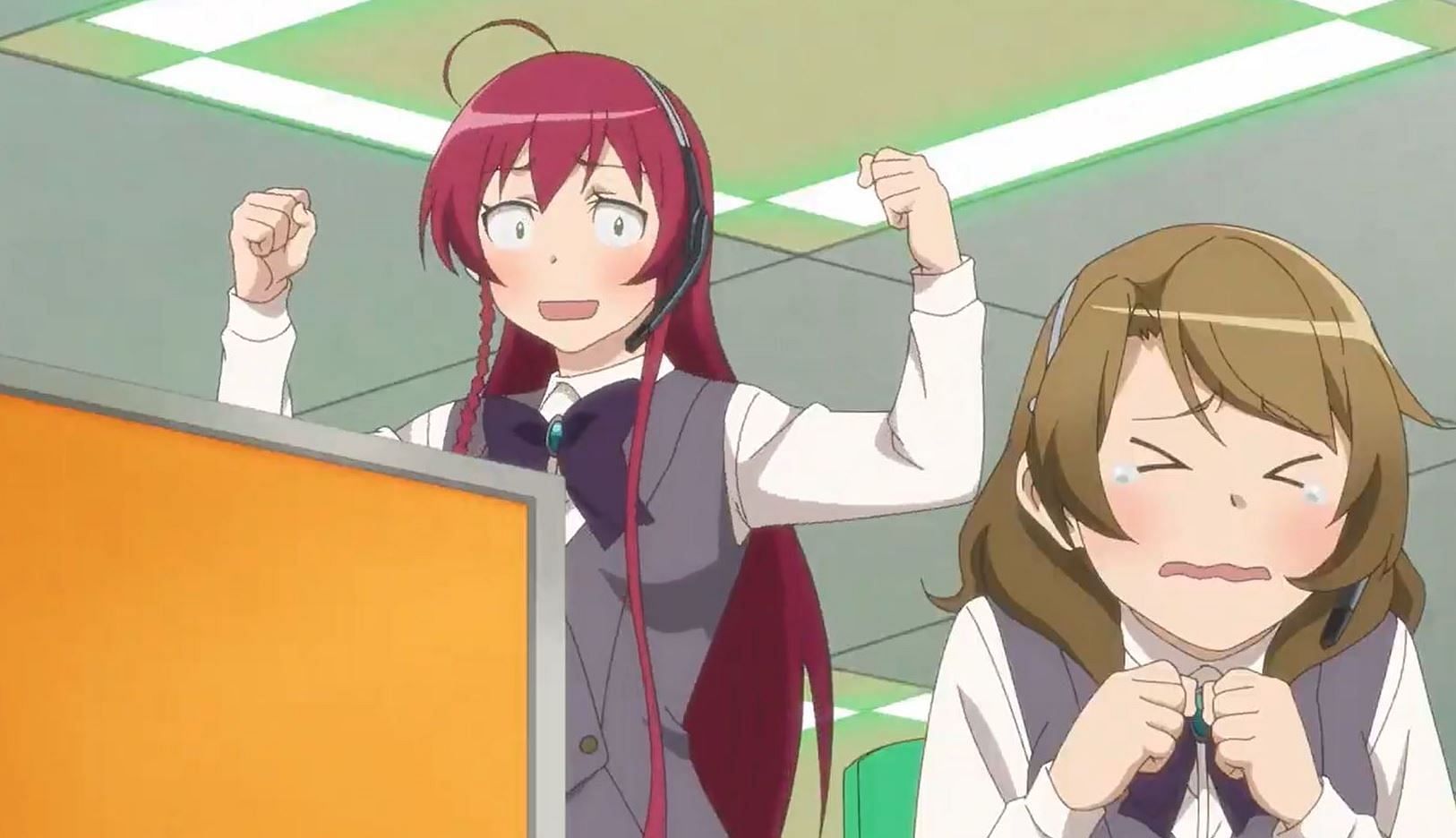 Emilia shouting at her workplace in The Devil is a Part-Timer!! (Image via Studio 3Hz)