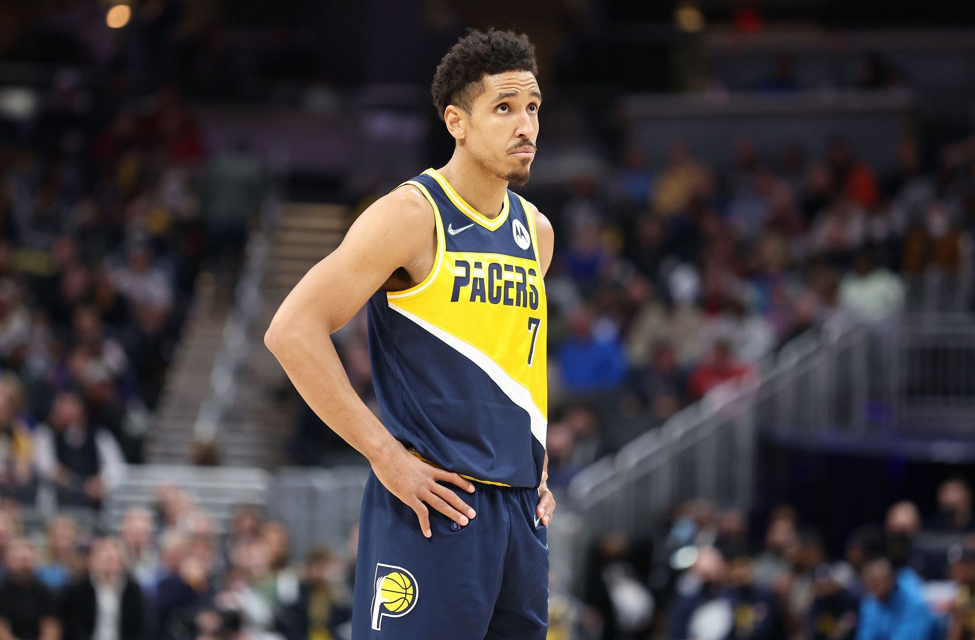 Brogdon in action during the New York Knicks v Indiana Pacers game