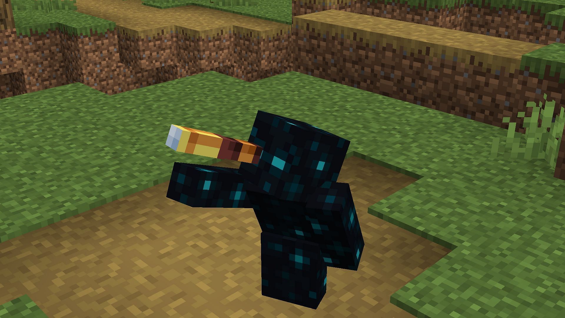 Players can use a spyglass to look at distant world terrain (Image via Mojang)