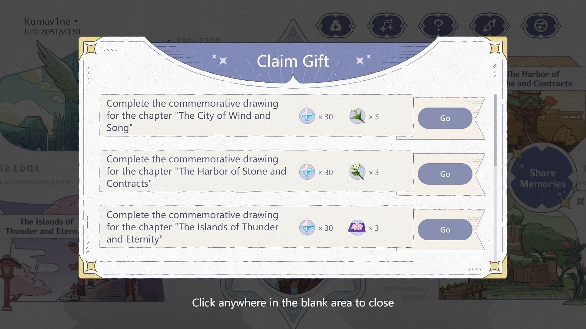 Check out Rewards page to make sure you don&#039;t miss any Primogems (Image via Genshin Impact)