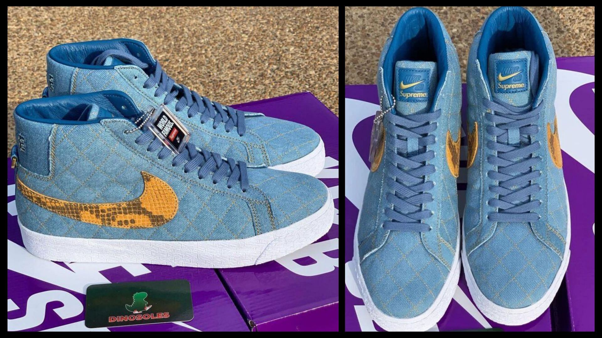 Supreme x Nike SB Blazer Mid Industrial Blue colorway (Image via Instagram/@dinosoles)