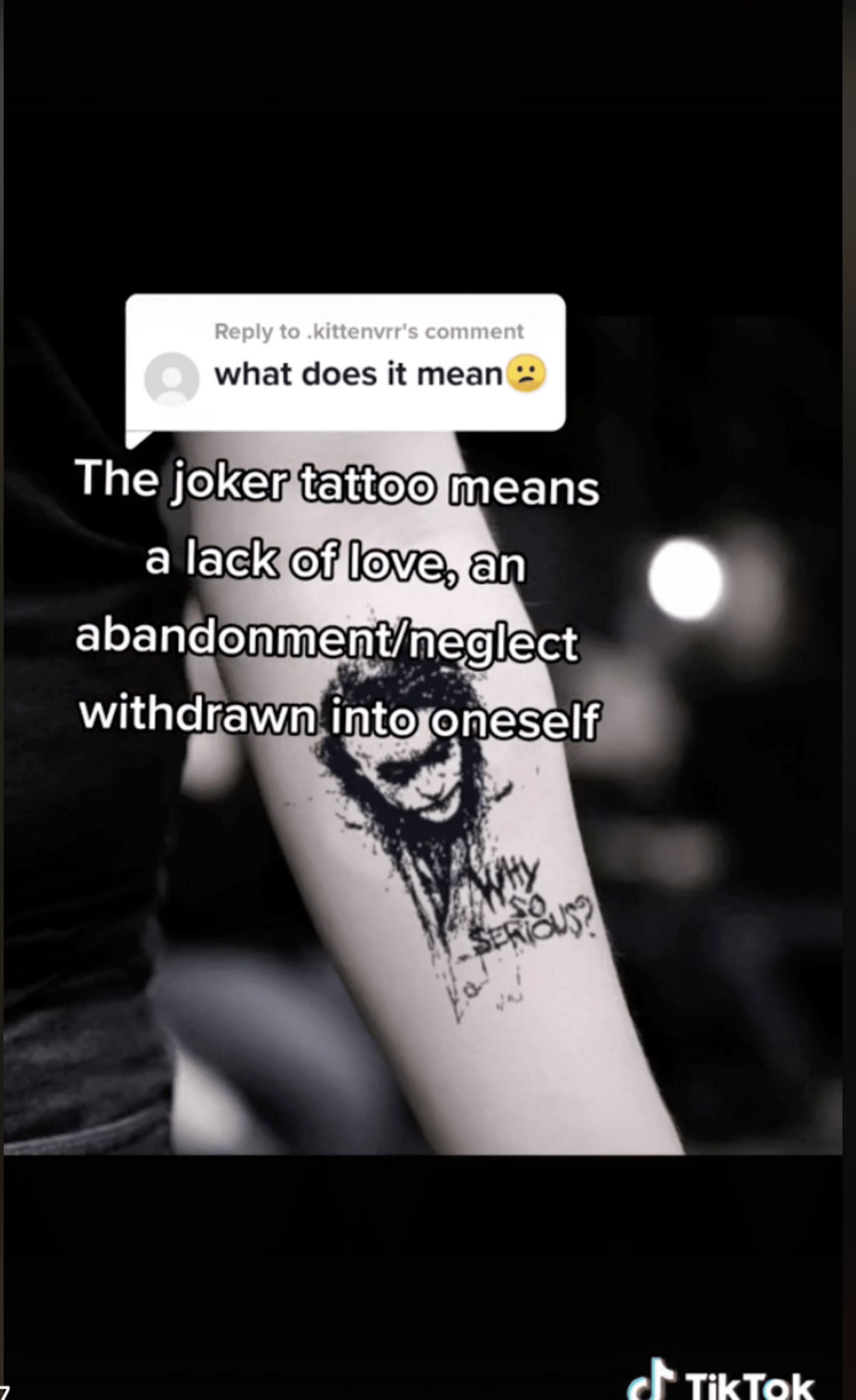 A TikToker explains the true meaning of the Joker Tattoo. (Image via TikTok)