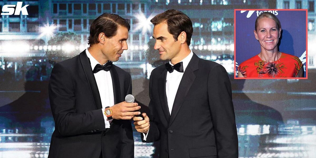Roger Federer and Rafael Nadal; Rennae Stubbs (inset)